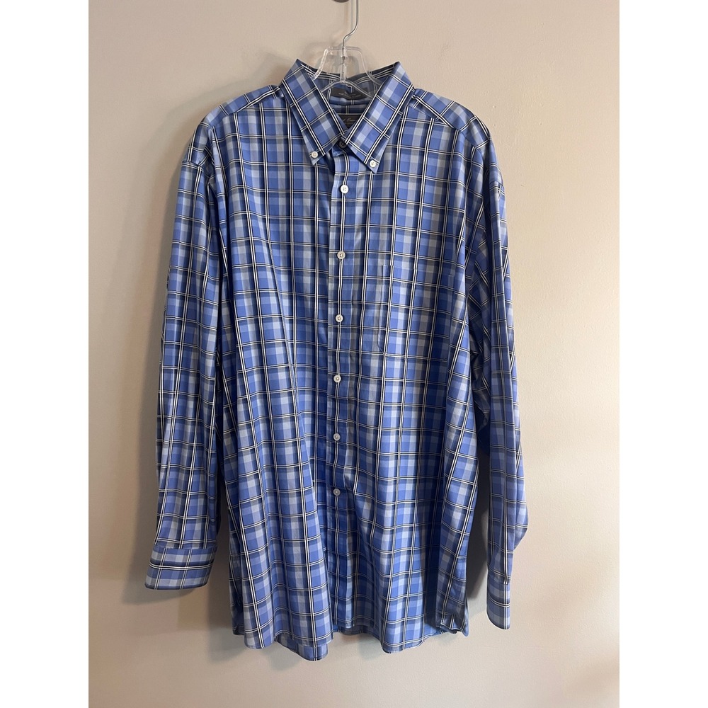 Daniel Cremieux Signature Collection Blue Plaid Non-Iron Cotton Shirt Mens XL